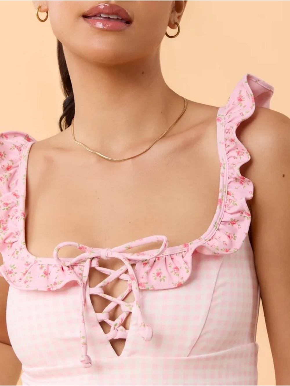 Blogilates Ruffled Lace-Up Pink Top - Picture 3 of 4